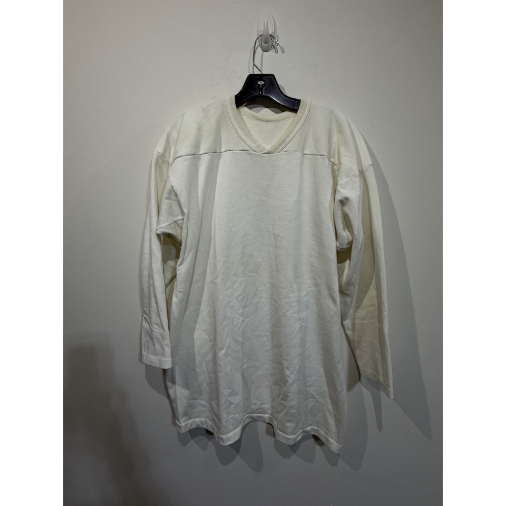 Vintage Russell Athletic Blank Jersey Shirt Size L White Long Sleeve Made in USA